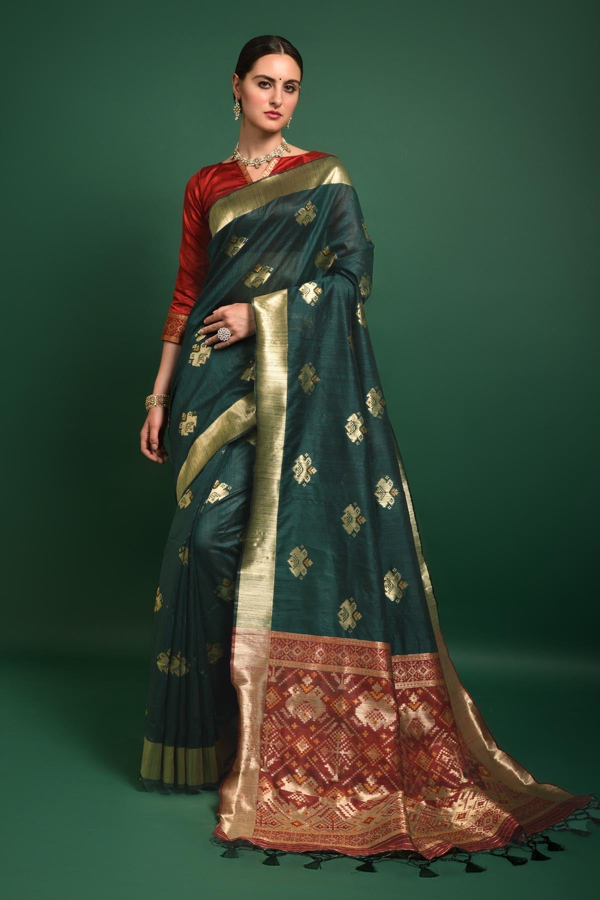 Buy Designer Green Tussar Silk Saree Online